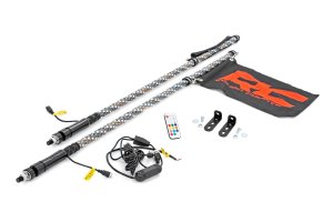 Polaris RZR 170 EFI LED Whip Light Kit - Bed Mount - Rough Country - Two-piece LED Whip Light, 4 foot tall, Flexible - Black - '15-'21
